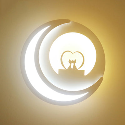 Contemporary Moon Wall Light with Cartoon Pattern Acrylic LED Sconce Light in White for Kid Bedroom White F Clearhalo 'Wall Lamps & Sconces' 'Wall Lights' Lighting' 74011