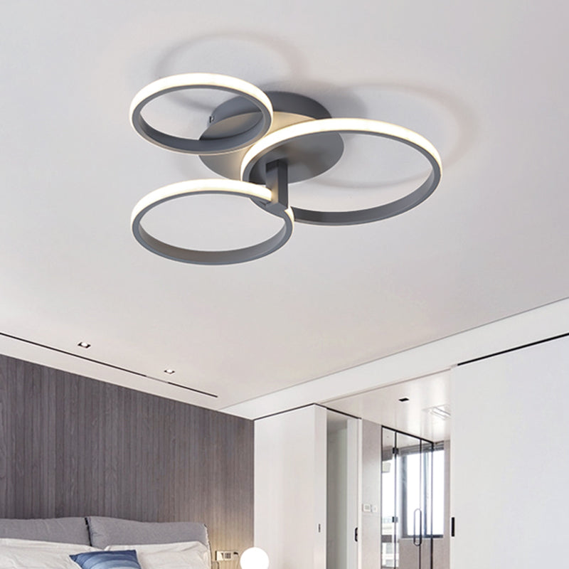 3 Rings Semi Flush Mount Modernist Acrylic Grey/White/Black and White LED Flush Mount Ceiling Light Fixture Grey Clearhalo 'Ceiling Lights' 'Close To Ceiling Lights' 'Close to ceiling' 'Semi-flushmount' Lighting' 740121