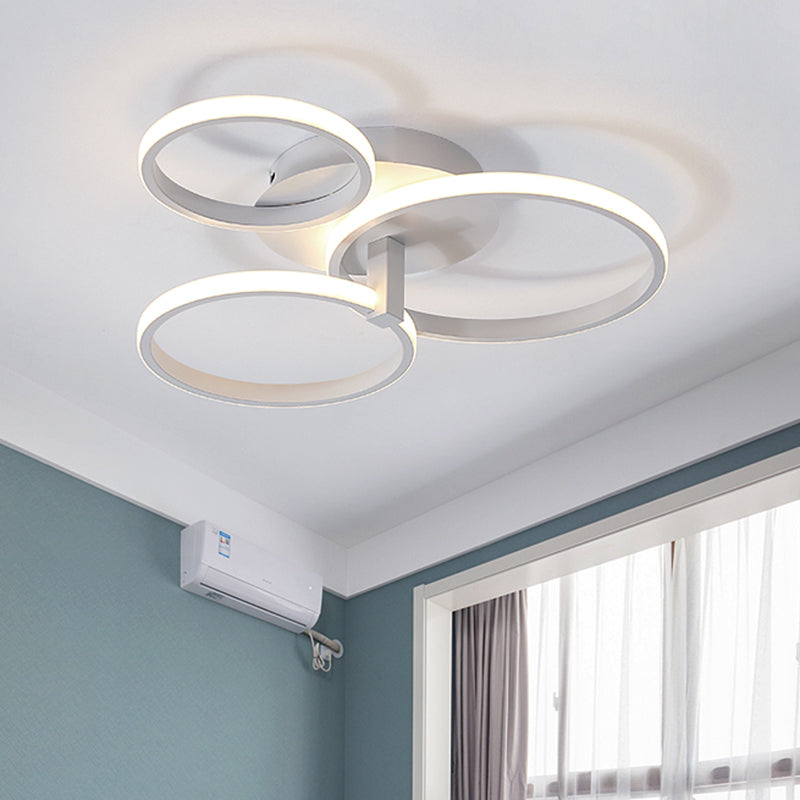 3 Rings Semi Flush Mount Modernist Acrylic Grey/White/Black and White LED Flush Mount Ceiling Light Fixture White Clearhalo 'Ceiling Lights' 'Close To Ceiling Lights' 'Close to ceiling' 'Semi-flushmount' Lighting' 740128