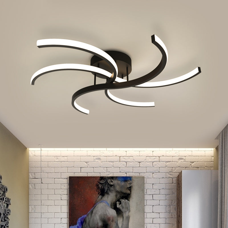 Black Swirl Flush Mount Ceiling Fixture Minimalist 16"/19.5" Wide Acrylic LED Semi Flush for Bedroom Black Clearhalo 'Ceiling Lights' 'Close To Ceiling Lights' 'Close to ceiling' 'Semi-flushmount' Lighting' 740145