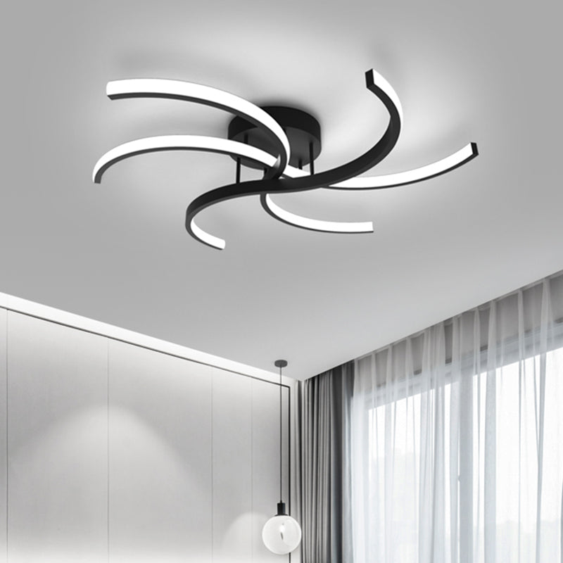 Black Swirl Flush Mount Ceiling Fixture Minimalist 16"/19.5" Wide Acrylic LED Semi Flush for Bedroom Clearhalo 'Ceiling Lights' 'Close To Ceiling Lights' 'Close to ceiling' 'Semi-flushmount' Lighting' 740146