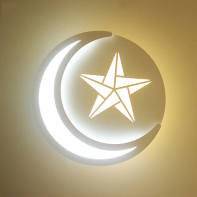 Contemporary Moon Wall Light with Cartoon Pattern Acrylic LED Sconce Light in White for Kid Bedroom White C Clearhalo 'Wall Lamps & Sconces' 'Wall Lights' Lighting' 74014