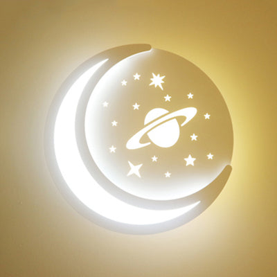 Contemporary Moon Wall Light with Cartoon Pattern Acrylic LED Sconce Light in White for Kid Bedroom White B Clearhalo 'Wall Lamps & Sconces' 'Wall Lights' Lighting' 74015