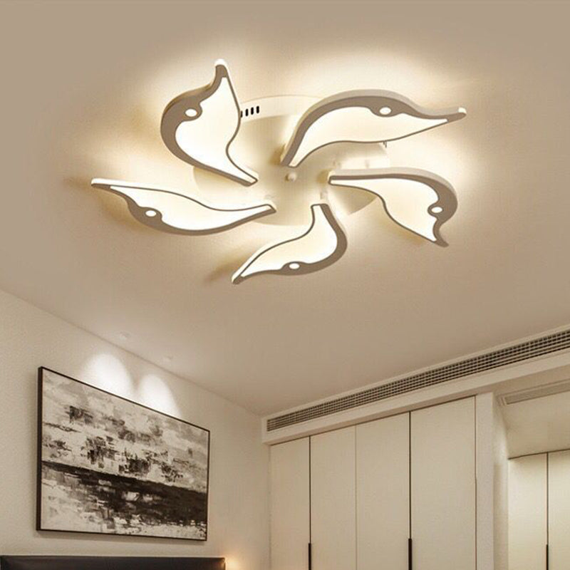 Acrylic 3/5-Petal Flush Mount Fixture Modernist White LED Ceiling Lighting for Bedroom in Warm/White Light, 23.5"/27.5" Wide White 27.5" Clearhalo 'Ceiling Lights' 'Close To Ceiling Lights' 'Close to ceiling' 'Flush mount' Lighting' 740154