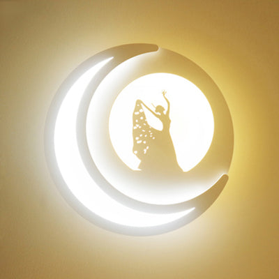 Contemporary Moon Wall Light with Cartoon Pattern Acrylic LED Sconce Light in White for Kid Bedroom White A Clearhalo 'Wall Lamps & Sconces' 'Wall Lights' Lighting' 74016