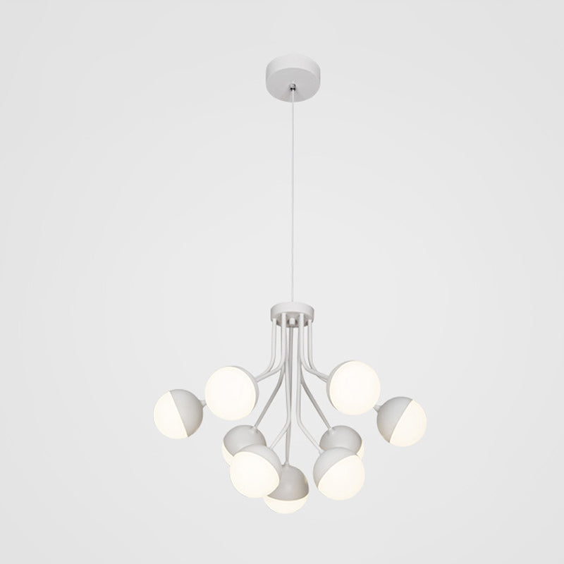 2 Tiers Ball Chandelier Lamp Modernist Acrylic 9-Bulb White Suspension Lighting for Dining Room Clearhalo 'Ceiling Lights' 'Chandeliers' 'Modern Chandeliers' 'Modern' Lighting' 740216