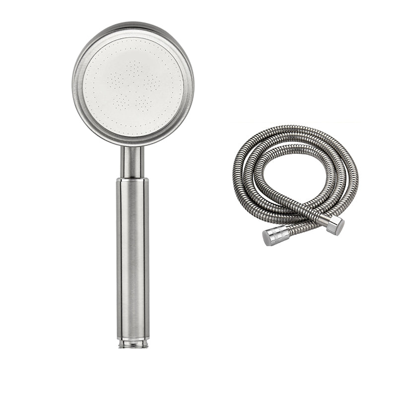 Round Hand Shower Water Efficient Stainless Steel Showerhead Silver Shower Head with Hose Clearhalo 'Bathroom Remodel & Bathroom Fixtures' 'Home Improvement' 'home_improvement' 'home_improvement_shower_heads' 'Shower Heads' 'shower_heads' 'Showers & Bathtubs Plumbing' 'Showers & Bathtubs' 7402671
