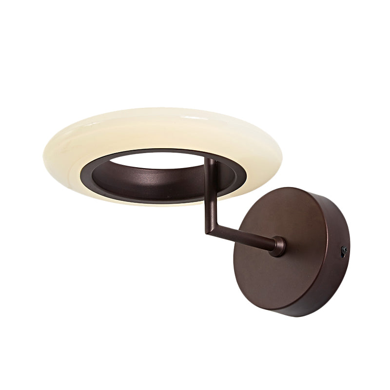 Coffee/White Round Lighting Sconce Modernist Acrylic LED Wall Lamp Fixture with Curved Arm in Warm/Natural Light Clearhalo 'Cast Iron' 'Glass' 'Industrial' 'Modern wall lights' 'Modern' 'Tiffany' 'Traditional wall lights' 'Wall Lamps & Sconces' 'Wall Lights' Lighting' 740268