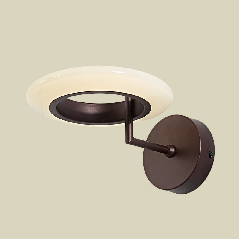 Coffee/White Round Lighting Sconce Modernist Acrylic LED Wall Lamp Fixture with Curved Arm in Warm/Natural Light Clearhalo 'Cast Iron' 'Glass' 'Industrial' 'Modern wall lights' 'Modern' 'Tiffany' 'Traditional wall lights' 'Wall Lamps & Sconces' 'Wall Lights' Lighting' 740269