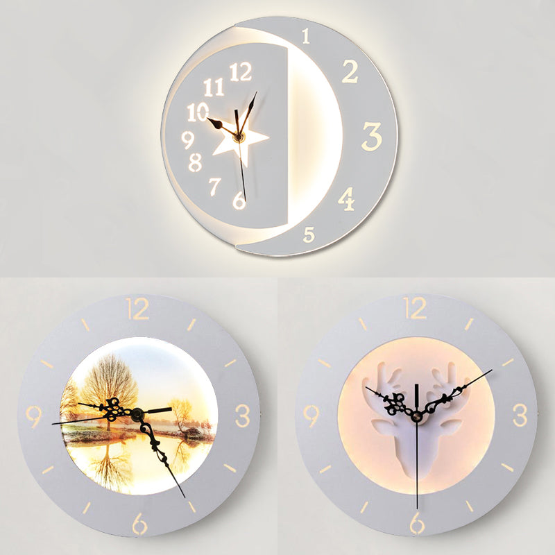 White Clock Led Wall Lighting Modern Acrylic and Metal Indoor Wall Mount for Kids Clearhalo 'Wall Lamps & Sconces' 'Wall Lights' Lighting' 74028