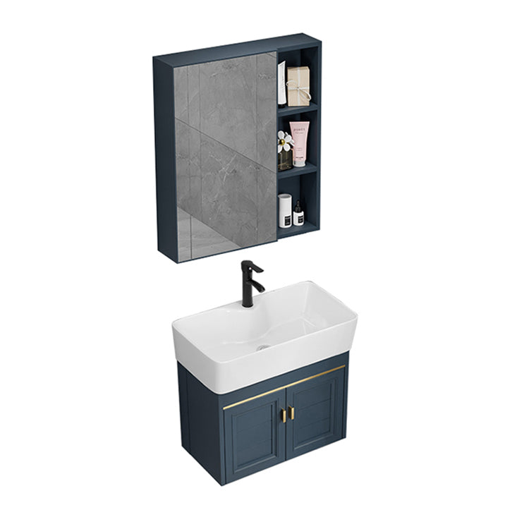 Rectangular Vanity Single Sink Faucet Wall-Mounted Blue Mirror Metal Frame Bath Vanity Clearhalo 'Bathroom Remodel & Bathroom Fixtures' 'Bathroom Vanities' 'bathroom_vanities' 'Home Improvement' 'home_improvement' 'home_improvement_bathroom_vanities' 7402842