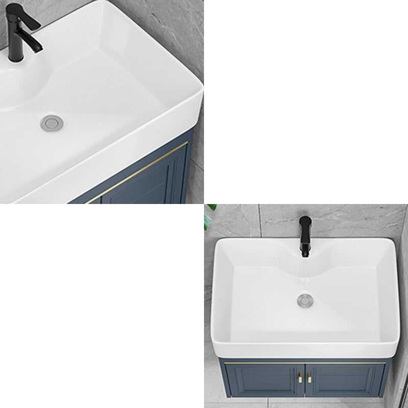 Rectangular Vanity Single Sink Faucet Wall-Mounted Blue Mirror Metal Frame Bath Vanity Clearhalo 'Bathroom Remodel & Bathroom Fixtures' 'Bathroom Vanities' 'bathroom_vanities' 'Home Improvement' 'home_improvement' 'home_improvement_bathroom_vanities' 7402849