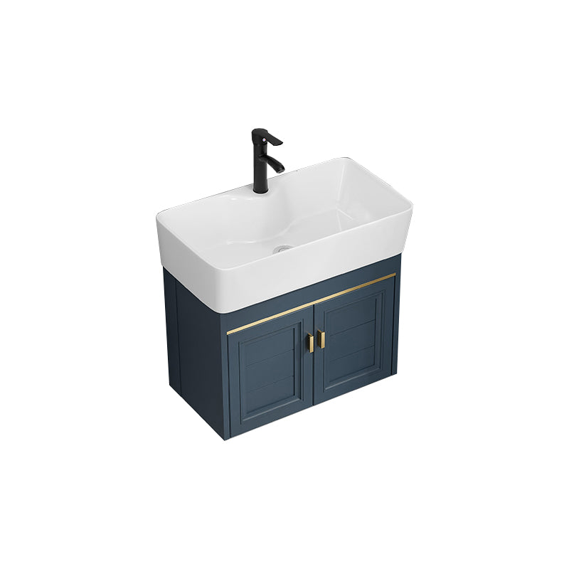 Rectangular Vanity Single Sink Faucet Wall-Mounted Blue Mirror Metal Frame Bath Vanity Vanity & Faucet 21"L x 12"W x 21"H Clearhalo 'Bathroom Remodel & Bathroom Fixtures' 'Bathroom Vanities' 'bathroom_vanities' 'Home Improvement' 'home_improvement' 'home_improvement_bathroom_vanities' 7402850