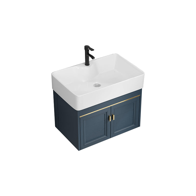 Rectangular Vanity Single Sink Faucet Wall-Mounted Blue Mirror Metal Frame Bath Vanity Vanity & Faucet 24"L x 16"W x 21"H Clearhalo 'Bathroom Remodel & Bathroom Fixtures' 'Bathroom Vanities' 'bathroom_vanities' 'Home Improvement' 'home_improvement' 'home_improvement_bathroom_vanities' 7402852