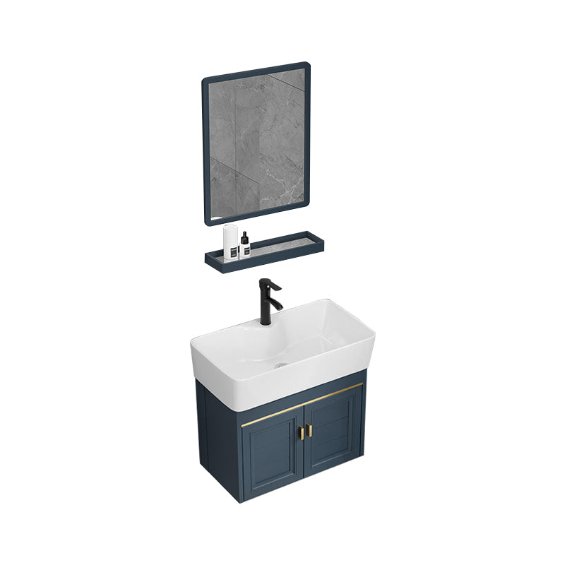 Rectangular Vanity Single Sink Faucet Wall-Mounted Blue Mirror Metal Frame Bath Vanity Vanity & Faucet & Mirrors 21"L x 12"W x 21"H Clearhalo 'Bathroom Remodel & Bathroom Fixtures' 'Bathroom Vanities' 'bathroom_vanities' 'Home Improvement' 'home_improvement' 'home_improvement_bathroom_vanities' 7402856