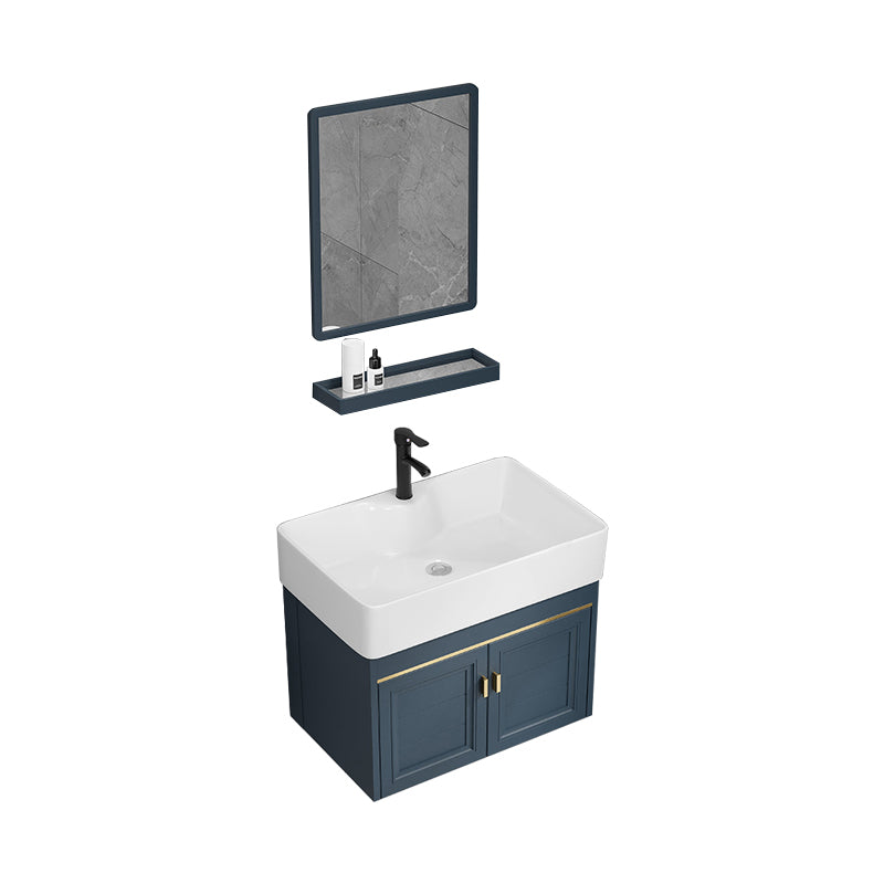 Rectangular Vanity Single Sink Faucet Wall-Mounted Blue Mirror Metal Frame Bath Vanity Vanity & Faucet & Mirrors 24"L x 16"W x 21"H Clearhalo 'Bathroom Remodel & Bathroom Fixtures' 'Bathroom Vanities' 'bathroom_vanities' 'Home Improvement' 'home_improvement' 'home_improvement_bathroom_vanities' 7402857