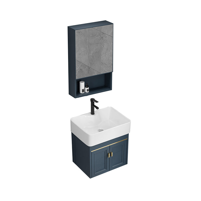 Rectangular Vanity Single Sink Faucet Wall-Mounted Blue Mirror Metal Frame Bath Vanity Vanity & Faucet & Mirror Cabinet 19"L x 15"W x 21"H Clearhalo 'Bathroom Remodel & Bathroom Fixtures' 'Bathroom Vanities' 'bathroom_vanities' 'Home Improvement' 'home_improvement' 'home_improvement_bathroom_vanities' 7402859