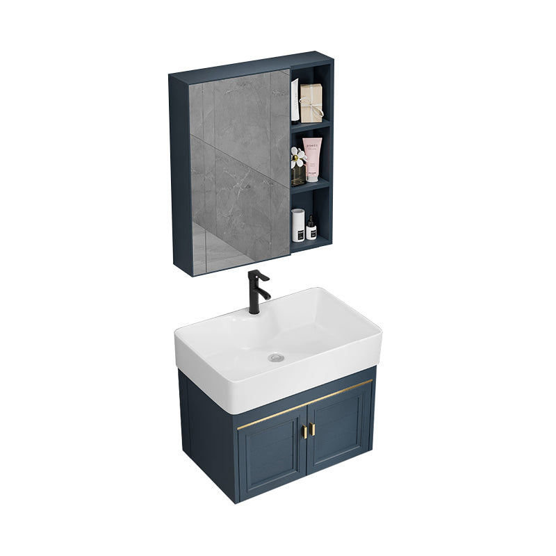 Rectangular Vanity Single Sink Faucet Wall-Mounted Blue Mirror Metal Frame Bath Vanity Vanity & Faucet & Mirror Cabinet 24"L x 16"W x 21"H Clearhalo 'Bathroom Remodel & Bathroom Fixtures' 'Bathroom Vanities' 'bathroom_vanities' 'Home Improvement' 'home_improvement' 'home_improvement_bathroom_vanities' 7402862