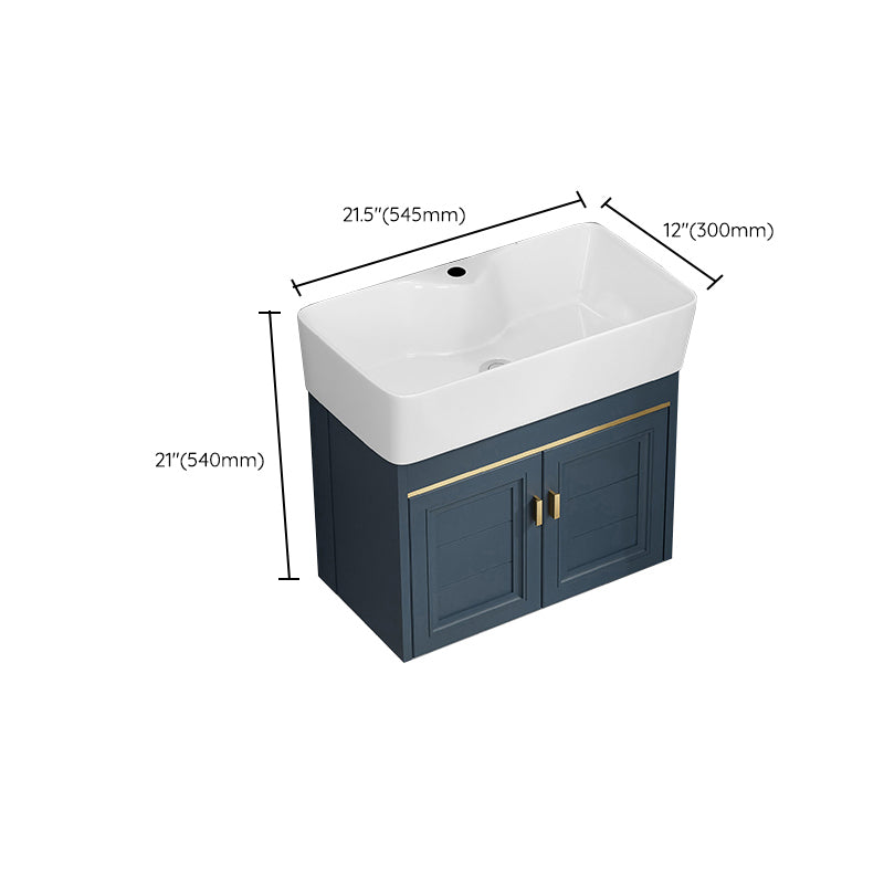 Rectangular Vanity Single Sink Faucet Wall-Mounted Blue Mirror Metal Frame Bath Vanity Clearhalo 'Bathroom Remodel & Bathroom Fixtures' 'Bathroom Vanities' 'bathroom_vanities' 'Home Improvement' 'home_improvement' 'home_improvement_bathroom_vanities' 7402866