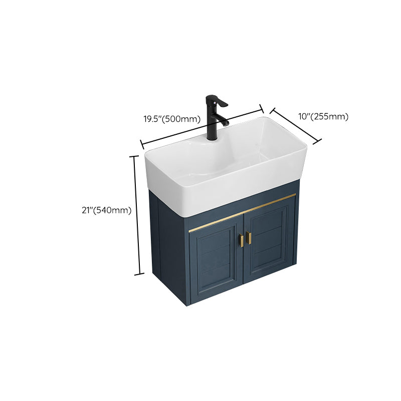 Rectangular Vanity Single Sink Faucet Wall-Mounted Blue Mirror Metal Frame Bath Vanity Clearhalo 'Bathroom Remodel & Bathroom Fixtures' 'Bathroom Vanities' 'bathroom_vanities' 'Home Improvement' 'home_improvement' 'home_improvement_bathroom_vanities' 7402870