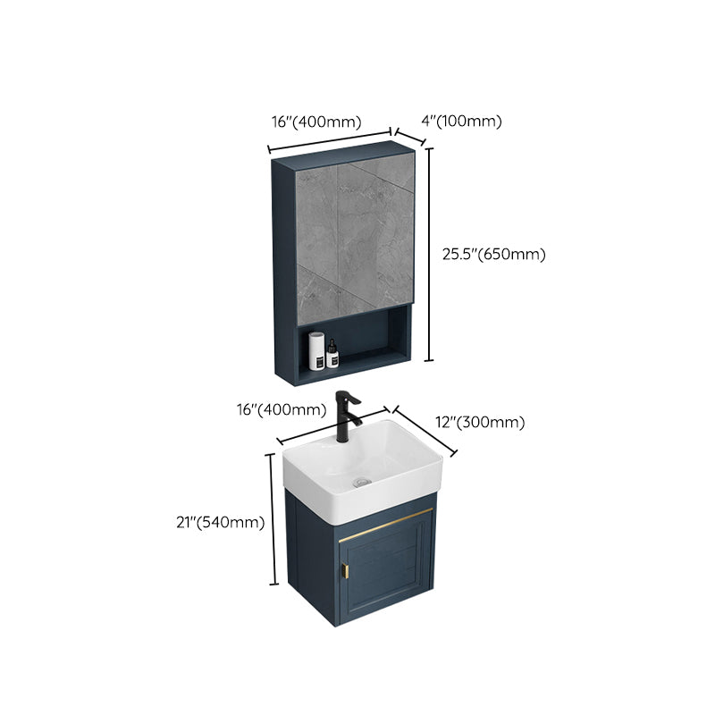 Rectangular Vanity Single Sink Faucet Wall-Mounted Blue Mirror Metal Frame Bath Vanity Clearhalo 'Bathroom Remodel & Bathroom Fixtures' 'Bathroom Vanities' 'bathroom_vanities' 'Home Improvement' 'home_improvement' 'home_improvement_bathroom_vanities' 7402878