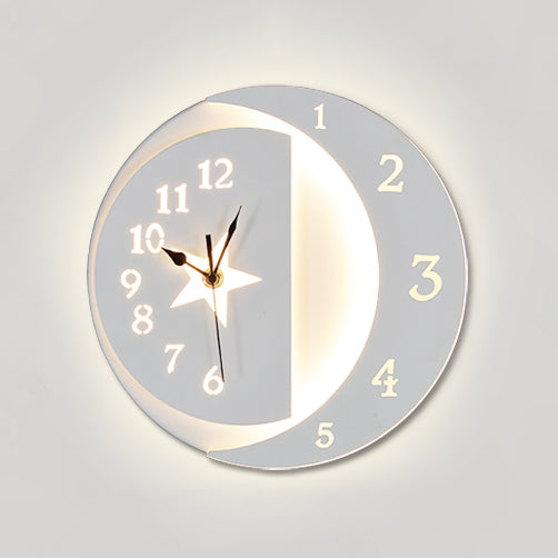 White Clock Led Wall Lighting Modern Acrylic and Metal Indoor Wall Mount for Kids White A Clearhalo 'Wall Lamps & Sconces' 'Wall Lights' Lighting' 74029