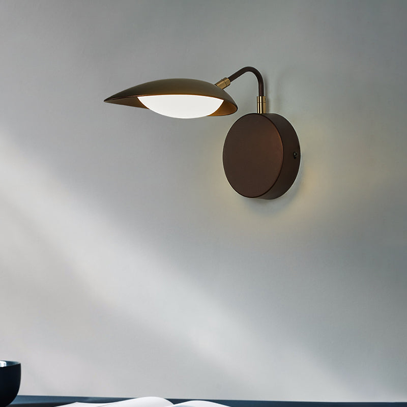 Metal Rotatable Oval Wall Mount Light Fixture Modernist Coffee LED Wall Lamp Sconce with Adjustable Arm for Bedroom in Warm/Natural Light Coffee Clearhalo 'Cast Iron' 'Glass' 'Industrial' 'Modern wall lights' 'Modern' 'Tiffany' 'Traditional wall lights' 'Wall Lamps & Sconces' 'Wall Lights' Lighting' 740291
