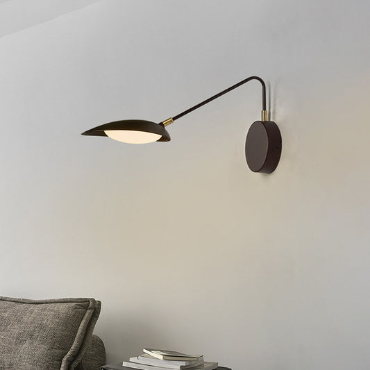 Modernist Oval Wall Lamp Fixture Metallic Bedroom LED Lighting Sconce with Adjustable Arm in Coffee Coffee Clearhalo 'Cast Iron' 'Glass' 'Industrial' 'Modern wall lights' 'Modern' 'Tiffany' 'Traditional wall lights' 'Wall Lamps & Sconces' 'Wall Lights' Lighting' 740295