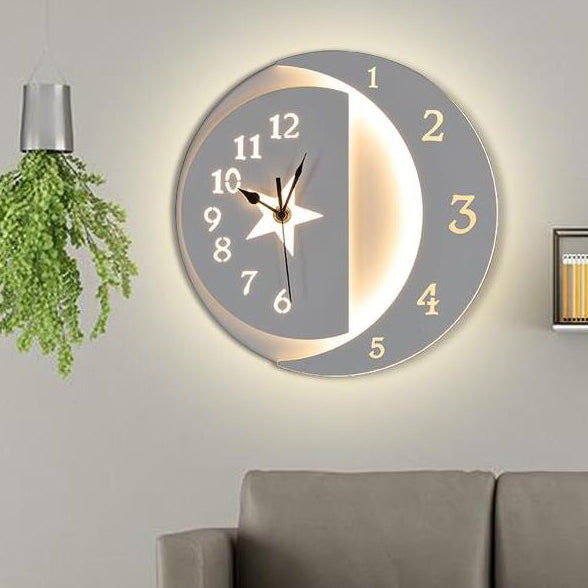 White Clock Led Wall Lighting Modern Acrylic and Metal Indoor Wall Mount for Kids Clearhalo 'Wall Lamps & Sconces' 'Wall Lights' Lighting' 74030