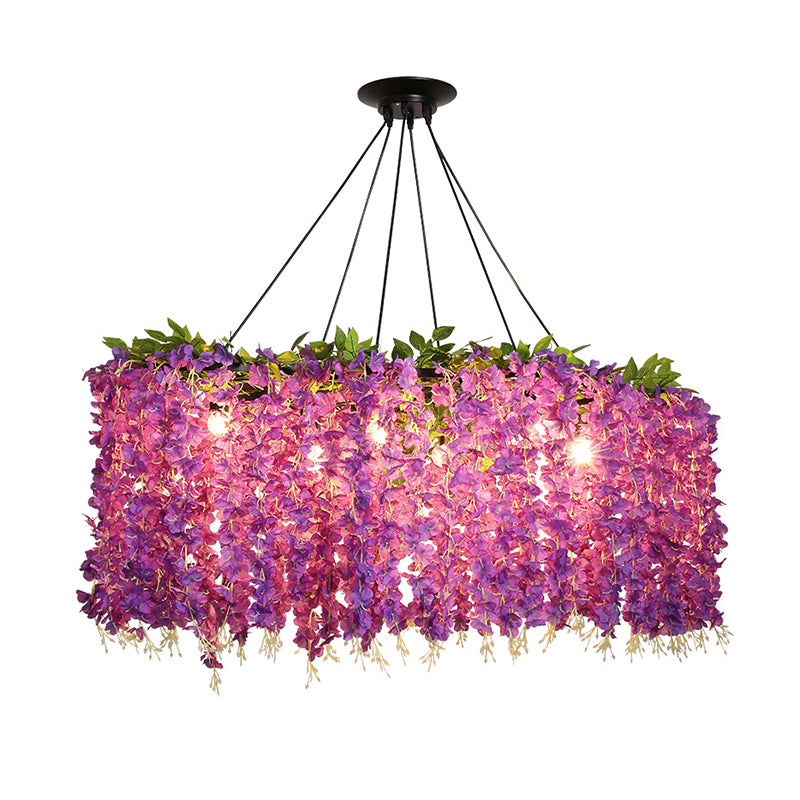 Floral Metal Island Light Fixture Retro 6-Bulb Restaurant Down Lighting Pendant in Purple Clearhalo 'Ceiling Lights' 'Island Lights' Lighting' 740356