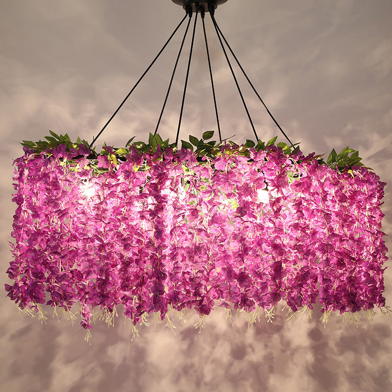 Floral Metal Island Light Fixture Retro 6-Bulb Restaurant Down Lighting Pendant in Purple Clearhalo 'Ceiling Lights' 'Island Lights' Lighting' 740357