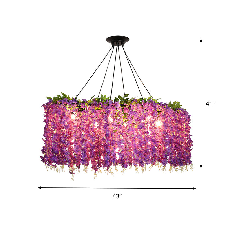 Floral Metal Island Light Fixture Retro 6-Bulb Restaurant Down Lighting Pendant in Purple Clearhalo 'Ceiling Lights' 'Island Lights' Lighting' 740358