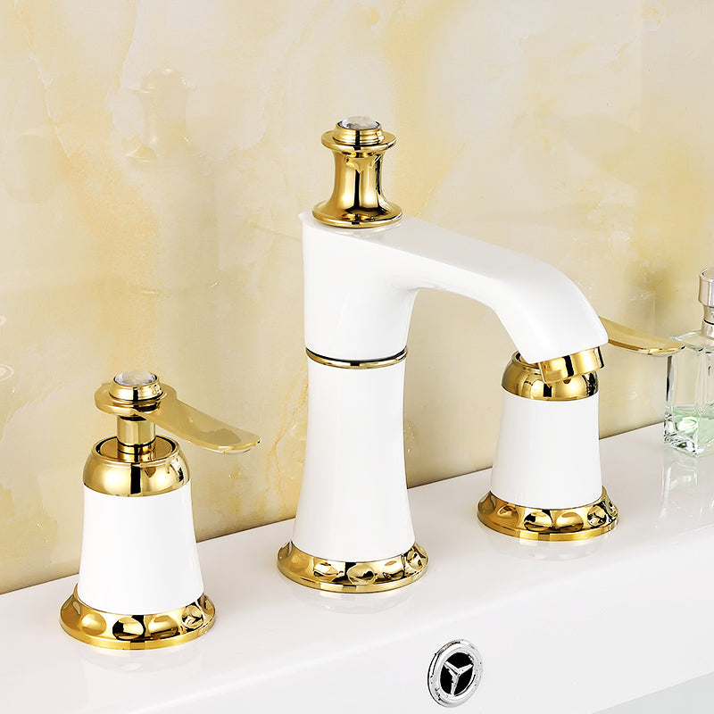 Glam Bath Faucet Trim Deck Mounted Lever Handle Swivel Spout Bathtub Faucet White-Gold 7 Shape Clearhalo 'Bathroom Remodel & Bathroom Fixtures' 'Bathtub Faucets' 'bathtub_faucets' 'Home Improvement' 'home_improvement' 'home_improvement_bathtub_faucets' 7403793