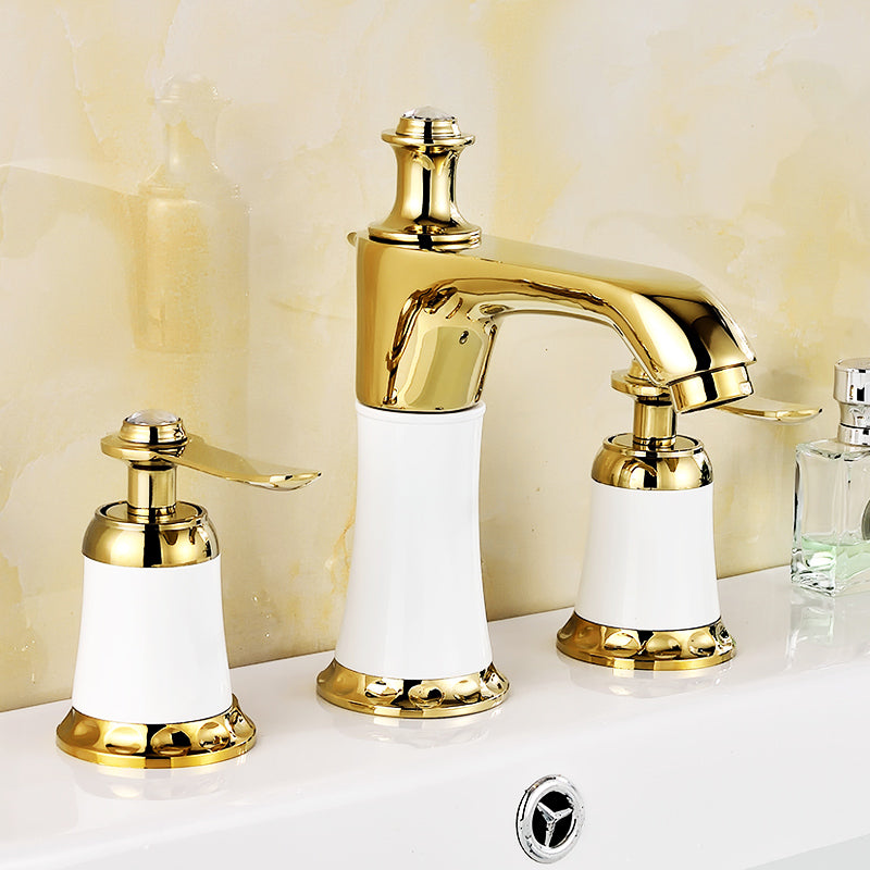 Glam Bath Faucet Trim Deck Mounted Lever Handle Swivel Spout Bathtub Faucet Gold-White 7 Shape Clearhalo 'Bathroom Remodel & Bathroom Fixtures' 'Bathtub Faucets' 'bathtub_faucets' 'Home Improvement' 'home_improvement' 'home_improvement_bathtub_faucets' 7403794