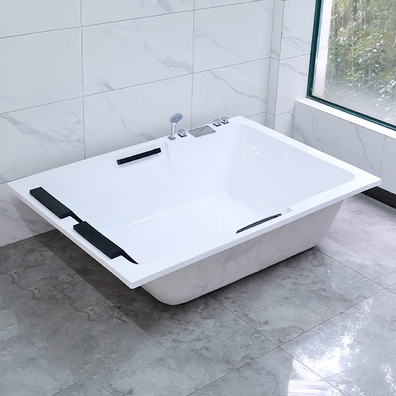 Modern Square Bath Acrylic White Soaking Right Back to Wall Bathtub Drop-In Tub with Silver 5-Piece Set Clearhalo 'Bathroom Remodel & Bathroom Fixtures' 'Bathtubs' 'Home Improvement' 'home_improvement' 'home_improvement_bathtubs' 'Showers & Bathtubs' 7404709