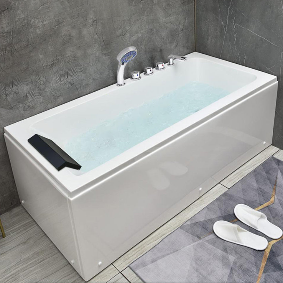 Modern Rectangular Bath Stand Acrylic Alone Soaking White Bathtub 67"L x 28"W x 22"H Right Tub with Silver 5-Piece Set Clearhalo 'Bathroom Remodel & Bathroom Fixtures' 'Bathtubs' 'Home Improvement' 'home_improvement' 'home_improvement_bathtubs' 'Showers & Bathtubs' 7404734