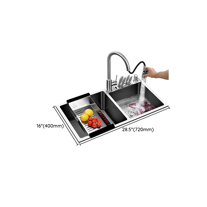 Modern Style Kitchen Double Sink Soundproof Detail Kitchen Sink with Basket Strainer Clearhalo 'Home Improvement' 'home_improvement' 'home_improvement_kitchen_sinks' 'Kitchen Remodel & Kitchen Fixtures' 'Kitchen Sinks & Faucet Components' 'Kitchen Sinks' 'kitchen_sinks' 7406380