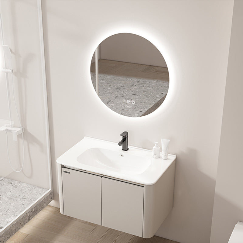 2 Doors Bathroom Vanity Metal Frame Mirror Wall Mounted Glam Cream Single Sink Vanity Vanity & Faucet & Smart Mirror Clearhalo 'Bathroom Remodel & Bathroom Fixtures' 'Bathroom Vanities' 'bathroom_vanities' 'Home Improvement' 'home_improvement' 'home_improvement_bathroom_vanities' 7406489