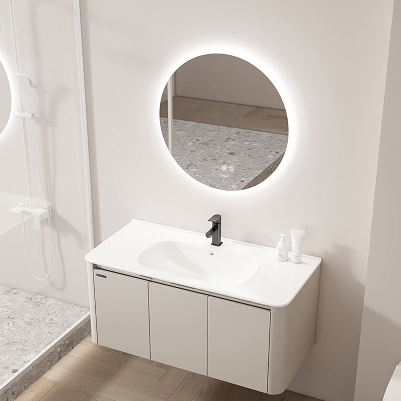 2 Doors Bathroom Vanity Metal Frame Mirror Wall Mounted Glam Cream Single Sink Vanity Vanity & Faucet & Smart Mirror Clearhalo 'Bathroom Remodel & Bathroom Fixtures' 'Bathroom Vanities' 'bathroom_vanities' 'Home Improvement' 'home_improvement' 'home_improvement_bathroom_vanities' 7406491