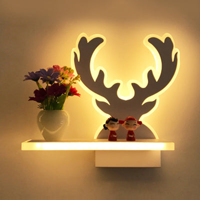 Contemporary Cartoon Pattern Wall Light with Shelf Acrylic White LED Sconce Lamp for Kid Bedroom White E Clearhalo 'Wall Lamps & Sconces' 'Wall Lights' Lighting' 74065