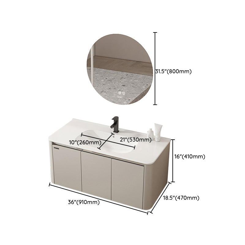 2 Doors Bathroom Vanity Metal Frame Mirror Wall Mounted Glam Cream Single Sink Vanity Clearhalo 'Bathroom Remodel & Bathroom Fixtures' 'Bathroom Vanities' 'bathroom_vanities' 'Home Improvement' 'home_improvement' 'home_improvement_bathroom_vanities' 7406517