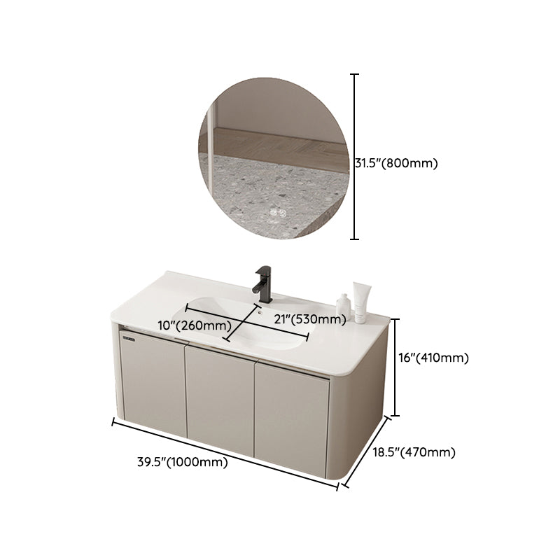 2 Doors Bathroom Vanity Metal Frame Mirror Wall Mounted Glam Cream Single Sink Vanity Clearhalo 'Bathroom Remodel & Bathroom Fixtures' 'Bathroom Vanities' 'bathroom_vanities' 'Home Improvement' 'home_improvement' 'home_improvement_bathroom_vanities' 7406518