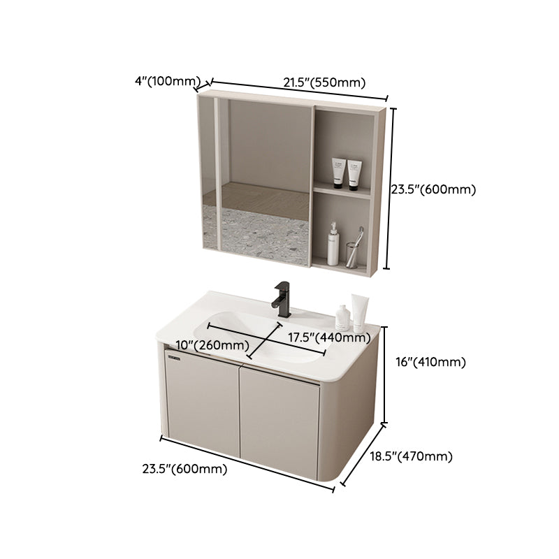 2 Doors Bathroom Vanity Metal Frame Mirror Wall Mounted Glam Cream Single Sink Vanity Clearhalo 'Bathroom Remodel & Bathroom Fixtures' 'Bathroom Vanities' 'bathroom_vanities' 'Home Improvement' 'home_improvement' 'home_improvement_bathroom_vanities' 7406519