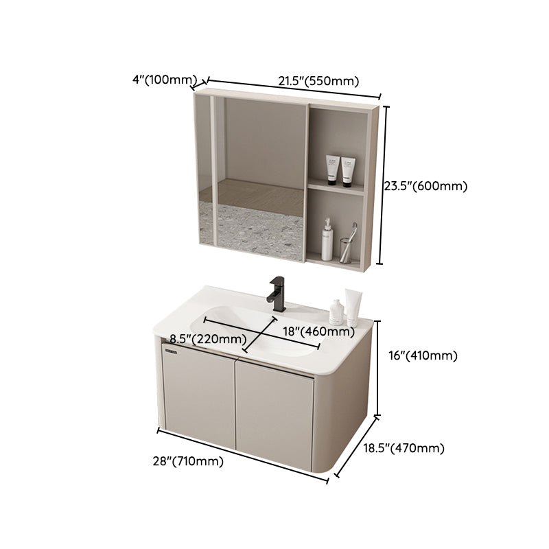 2 Doors Bathroom Vanity Metal Frame Mirror Wall Mounted Glam Cream Single Sink Vanity Clearhalo 'Bathroom Remodel & Bathroom Fixtures' 'Bathroom Vanities' 'bathroom_vanities' 'Home Improvement' 'home_improvement' 'home_improvement_bathroom_vanities' 7406520