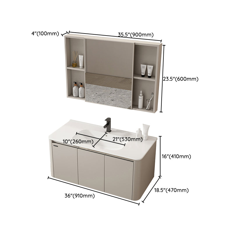 2 Doors Bathroom Vanity Metal Frame Mirror Wall Mounted Glam Cream Single Sink Vanity Clearhalo 'Bathroom Remodel & Bathroom Fixtures' 'Bathroom Vanities' 'bathroom_vanities' 'Home Improvement' 'home_improvement' 'home_improvement_bathroom_vanities' 7406522