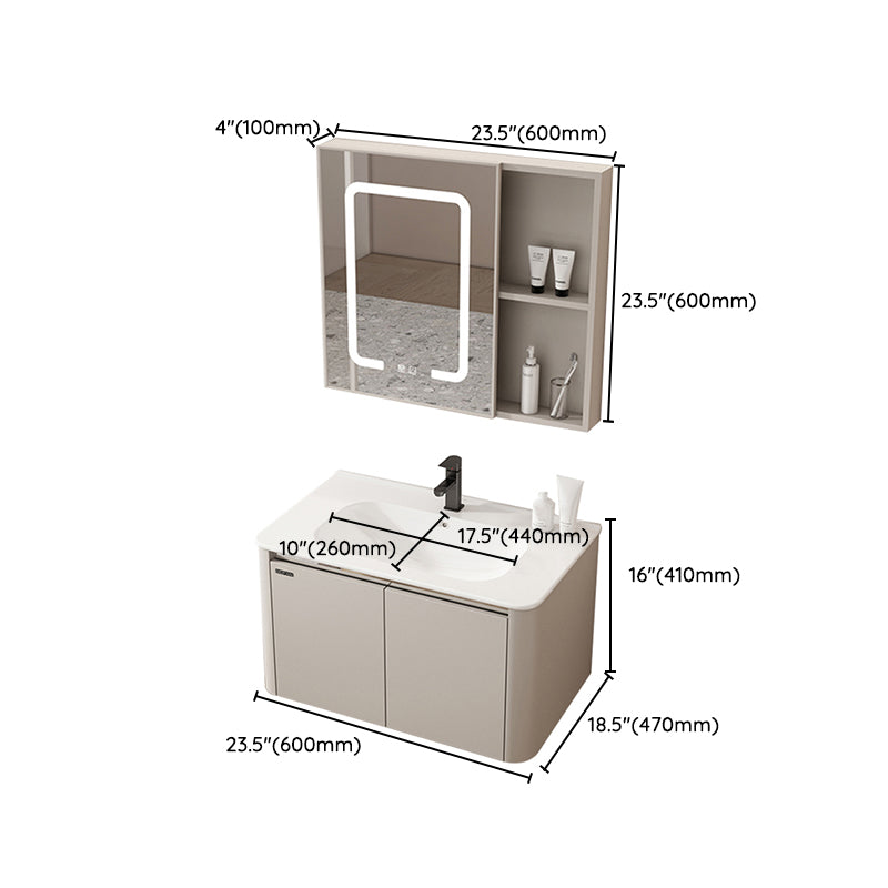 2 Doors Bathroom Vanity Metal Frame Mirror Wall Mounted Glam Cream Single Sink Vanity Clearhalo 'Bathroom Remodel & Bathroom Fixtures' 'Bathroom Vanities' 'bathroom_vanities' 'Home Improvement' 'home_improvement' 'home_improvement_bathroom_vanities' 7406524