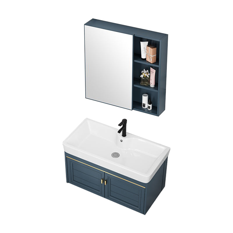 Wall Mounted Vanity Mirror Metal Frame 2 Doors Rectangular Single Sink Bath Vanity Clearhalo 'Bathroom Remodel & Bathroom Fixtures' 'Bathroom Vanities' 'bathroom_vanities' 'Home Improvement' 'home_improvement' 'home_improvement_bathroom_vanities' 7406538