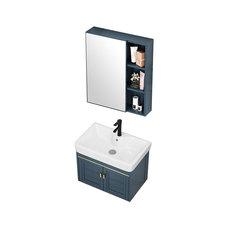 Wall Mounted Vanity Mirror Metal Frame 2 Doors Rectangular Single Sink Bath Vanity Vanity & Faucet & Mirror Cabinet Clearhalo 'Bathroom Remodel & Bathroom Fixtures' 'Bathroom Vanities' 'bathroom_vanities' 'Home Improvement' 'home_improvement' 'home_improvement_bathroom_vanities' 7406549