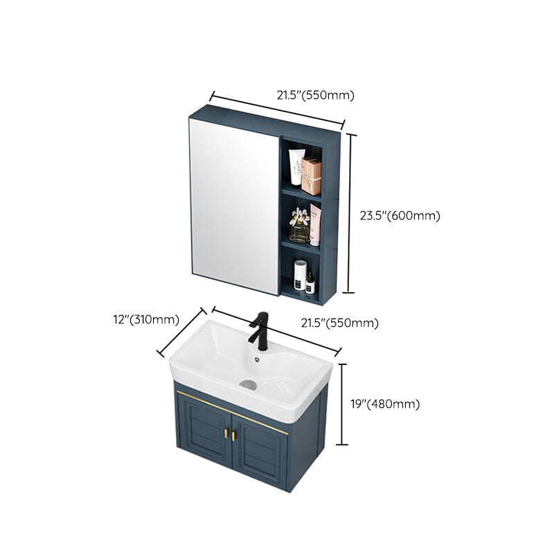 Wall Mounted Vanity Mirror Metal Frame 2 Doors Rectangular Single Sink Bath Vanity Clearhalo 'Bathroom Remodel & Bathroom Fixtures' 'Bathroom Vanities' 'bathroom_vanities' 'Home Improvement' 'home_improvement' 'home_improvement_bathroom_vanities' 7406572