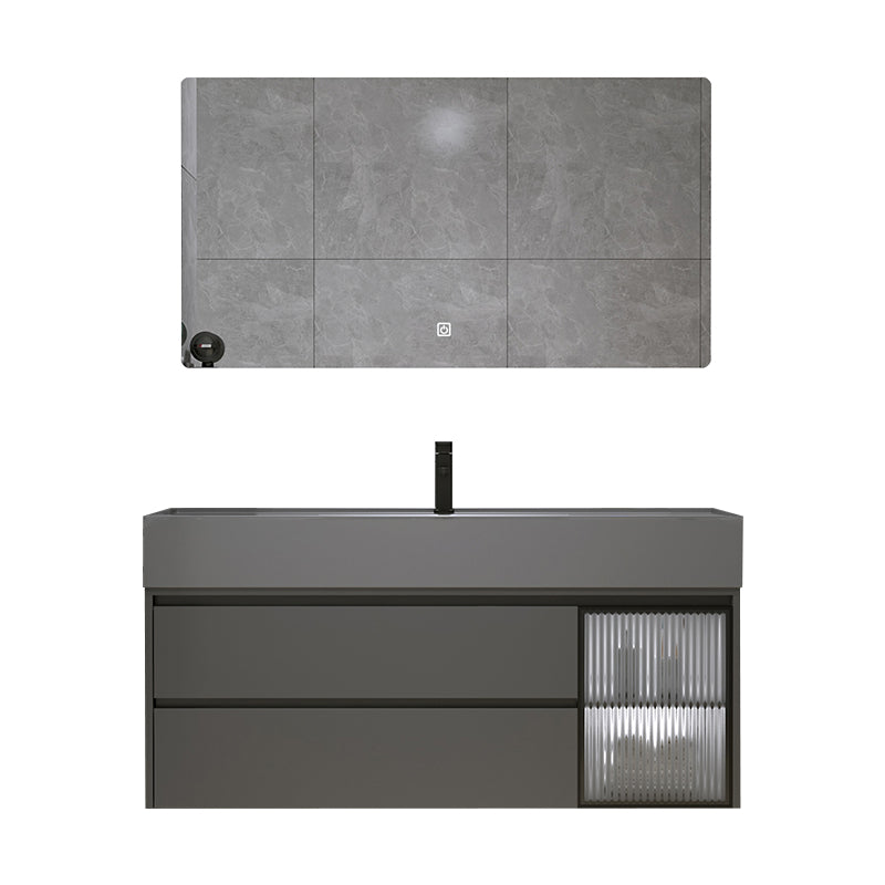 Wood Frame Bathroom Vanity Grey 2 Drawers Single Sink Mirror Wall Mount Rectangular Vanity Vanity & Faucet & Smart Mirror Clearhalo 'Bathroom Remodel & Bathroom Fixtures' 'Bathroom Vanities' 'bathroom_vanities' 'Home Improvement' 'home_improvement' 'home_improvement_bathroom_vanities' 7406578